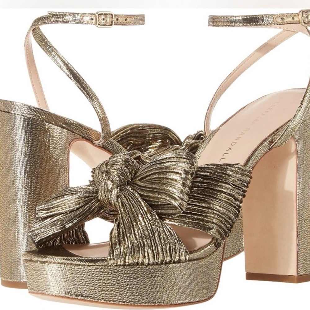 Loeffler Randall Metallic Gold Heels with Bow - Picture 2 of 5